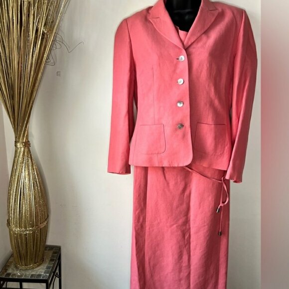 Petite Sophisticate Linen Blend Pink Dress with Jacket (Size 8) - Picture 1 of 8